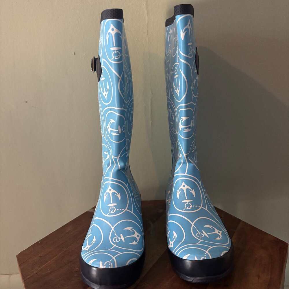 LL Bean Wellie Rain Boots Blue Anchor